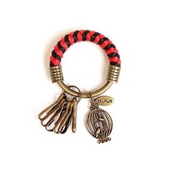 鑰匙圈(小)5.3CM 紅+黑+橢圓形鳥籠 手工 編織 腊繩 鐵環 客製化