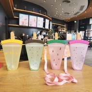 （High-end cups） Plastic Water Bottles Cute WatermelonCream Water Bottle with Straw Bottle Anti fallPopsicle CupWater Cup