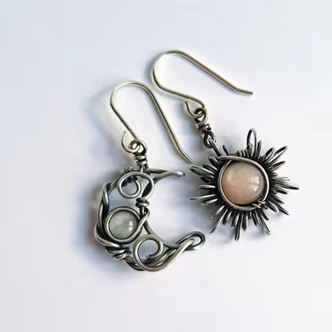Bohemia Sun and Moon Earrings Silver Color Crystal Drop Earrings Women Female Boho Fashion Jewelry G