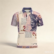 【READY STOCK】Malaysia Ringgit RM 1000 Polo T-Shirt Currency Banknote Print Collared Tee Breathable S