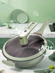 1個33厘米麥飯石不沾鍋,電磁爐和瓦斯爐專用的炒菜鍋,適用於壓力鍋
