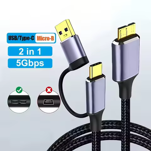 2 in 1 Type-C to Micro-B USB 3.0 5Gbps Hard Disk Data Cable Suitable for Hard Drive Samsung Note 3 a