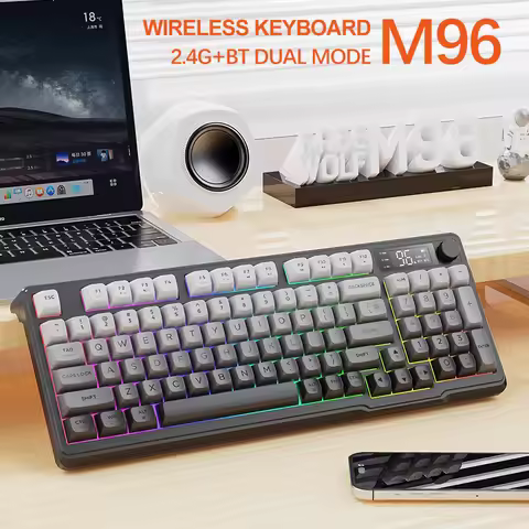 M96 Battery Digital Display Wireless Keyboard,Bluetooth Dual Mode Connection,Multimedia Knob, Colour