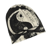 [Funky Beanie] Soft Stretchy Ink Tai Chi Men's Beanie Hat | Funky Yin-Yang & Chinese Calligraphy Des
