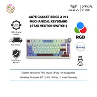 AULA-AU75 Gasket 3 in 1 Mechanical Keyboard Beige ((BT/2.4G/Wired)Hot-Swappable Keys,75% Layout) Sta