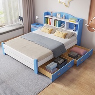 [Sg Sellers] Solid Wood Bed Children's Bed Single Bed 1.5 M Bed Frame with Headboard Mattress with Drawer Solid Wooden Bed Frame Storage Bed Frame Single/Queen/King Bed Frame