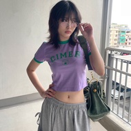 TY Linsey Cropped T-Shirt ครอปแนวสปอร์ตวินเทจ สกรีน CIMER ชัดเจน ทรงเข้ารูป สีตัดขอบเพิ่มความปัง ใส่
