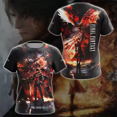 Men's Summer Final Fantasy XVI Video Game 3D Printed T-shirt Street Fashion Round Neck Large Sports 