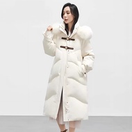 毅珊羽绒服女中长款2023新款90鸭绒加厚外套时尚狐狸毛领冬季新款保暖 米白【真狐狸大毛领】 S
