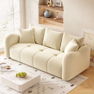 Cream-colored cat paw leather sofa for apartment, straight-line living room, Nordic leather art smal