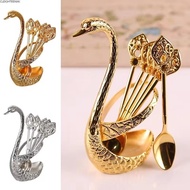 CLEIGHTEENCY Swan Spoons, with 6 Spoons Creative Swan Base Stand Spoons, Stirring Mixing Elegant Tab