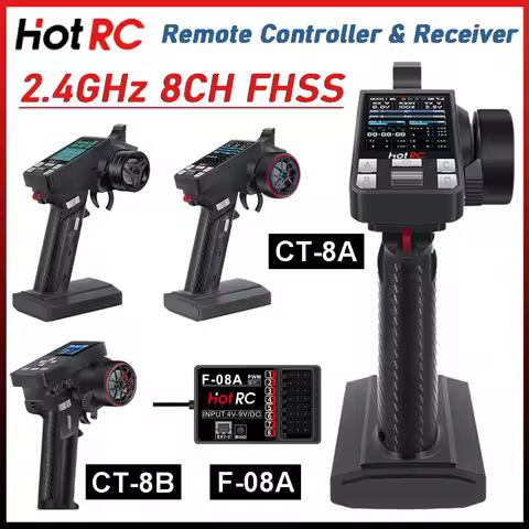 HOTRC CT-8A CT-8B 8-Channel 2.4GHz FHSS Radio Transmitter with F-08A Receiver Color Screen For RC Dr