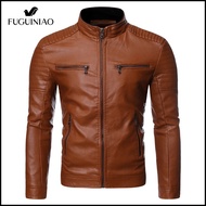 FUGUINIAO Mens PU Leather Jacket Casual Coat Biker Suit Design Pocket Windproof Leather Coat M-4Xl
