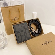 [Two Pieces] Free Box New Coach Casual Pin Buckle Belt Women's Trend  Leather Belt and wallet