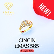 IDEAL Ori Emas 585 Cincin 3 Layer Batu Murah Gold 585 Ring 3 Layer Stone Simple Casual Emas Tulen