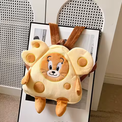 Cute Tom New and Jerry Cheese Backpack Cartoon Jerry Mouse Tom Cat Soft Stuffed Bag Schoolbag Casual