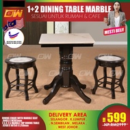 CT2X2BL-MTC CC888 1+2 Seater Square Grade A Marble Solid Wood Dining Set Kayu High Quality Marble Ch