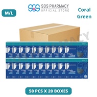 MEDICOS Regular Fit Size M/L 175 HydroCharge 4ply Surgical Face Mask Coral Green (50's x 20 Boxes) - 1 Carton