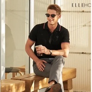 ELLE HOMME POLO | Shirt With Collar Short Sleeves EH Logo Screen Print Comfortable To Wear Black W8K