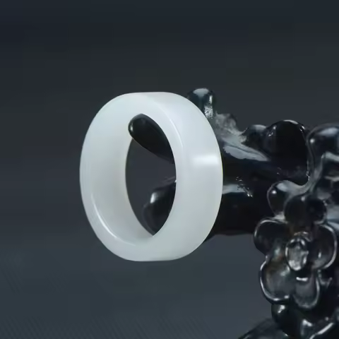 Natural White Hetian Jade 7-10 Size Flat Ring Chinese Jadeite Amulet Fashion Charm Jewelry Hand Carv