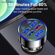 6 Port 100w USB-C Car Charger With Voltage Display For Android Phone Tablet