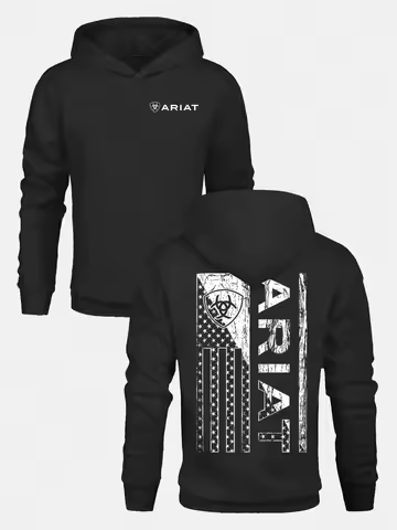 Men's ARIAT Distressed American Flag Graphic Hoodie Casual Soft & Breathable Pullover Hooded Sweatsh