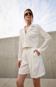 BL002WHSP25_Thea by Thara เสื้อเชิ้ตแขนยาว ผ้ายืดทอลายพิเศษ