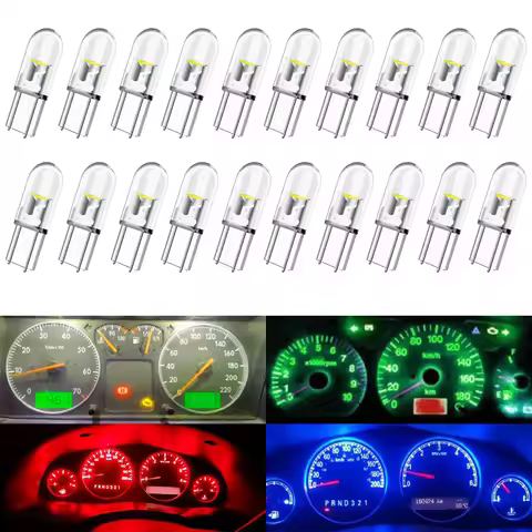 20pcs T5 W3W W1.2W COB Bulb T5 Car Dashboard Indicator Lights Instrument Oil Gauge Speedometer Promp