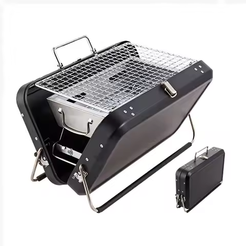 Portable BBQ Grill Machine Folding Briefcase Shape Outdoor Barbecues Camping Charcoal Grill