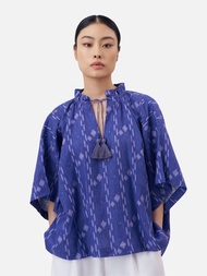 Gather Neck Linen Boxy Shirt