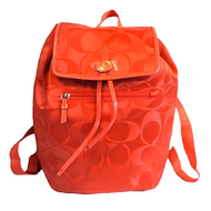 กระเป๋าเป้ COACH แท้ ผ้า Nylon ขอบหนังแก้ว เบา ปรับความยาวสายได้ COACH 30781 Signature Nylon Backpack Hot Orange