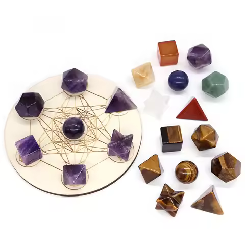 7Pcs Platonic Solid Sacred Stones Geometry Set Natural Crystals Reiki Healing Chakra Gemstones Lucky