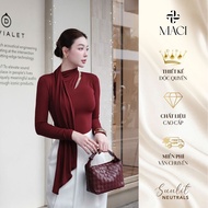 2-Layer Silk T-shirt with Red Drape Collar Design MACI MCAATDO0246 Women's Fashion Exclusive Design
