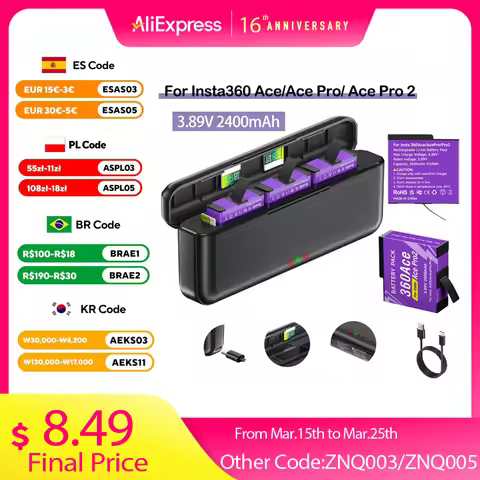 2400mAh Battery for Insta360 Ace Pro 2 Insta360 Ace Pro + 3-Slot LCD Charger for Insta360 Ace Insta 