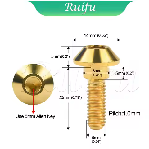 Ruifu Titanium Bolt 6/20PCS M6x20 25mm Hex Head Screws for Yamaha Motorcycle Brakes