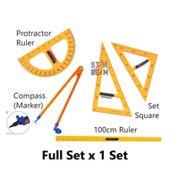 (Ready Stocks) Teaching Ruler Set (100cm Ruler Compass Protractor/Protector Triangles/Set Square)