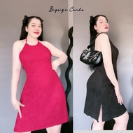 Women's Big Size Thigh Split Dress, Big Size Camisole Collar Dress in Wrinkle Fabric, Soft, Lightwei