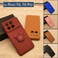 Xiaomi Poco F6 F6 Pro Simple Bear Stand I-Ring Back Case TPU Soft Cover Casing Colorful Mobile