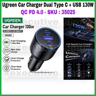 Ugreen Car Charger Dual Type C + USB 130W - QC PD 4.0 - SKU: 35025