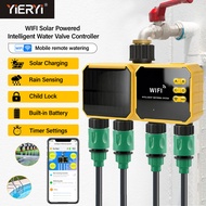 YIERYI Solar WiFi Smart Water Timer 4-Zone Garden Irrigation Valve Controller Rain-Sensor & APP Remo