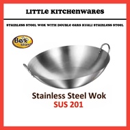 Stainless Steel Wok with Double Ears High Quality/Double Handle Wok/Kuali Stainless Steel白钢炒菜锅