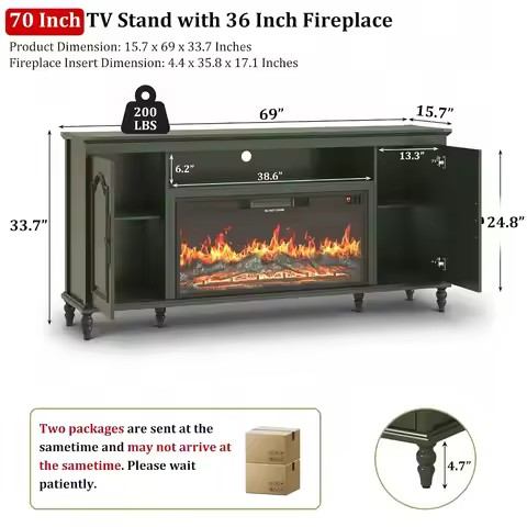 Modern Farmhouse Fireplace TV Stand For 80" TV, 70" Media Console, Green, Customized