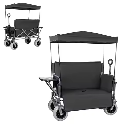 （Local US Inventory）3 in 1 Collapsible Wagon with Adult Bench Seat Push Pull Folding Cart with Table