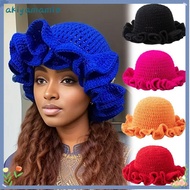 AKIYAMAMIO Ruffle Hat, Floppy Warm Women Bucket Hat, Crochet Knit Beanie Hat