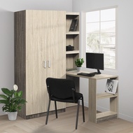 Kirana Lemari Pakaian 2 Pintu dengan Meja Kerja / Meja Belajar Workstation Kayu Putih Modern Minimal