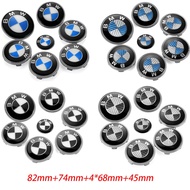 7pcs/set 82mm 74mm Front Rear Bonnet Emblem 45mm Car Steering Wheel Sticker Decal 68mm Wheel Hub Cap
