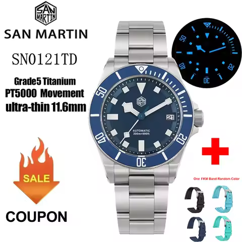 San Martin Grade5 Titanium Watch SN0121TD PT5000/ST2130 Automatic Movement Watch 300M Waterproof Adj
