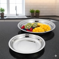 Premium 10.5-inch (26cm) Stainless Steel Concave Dinner Plate for Kitchen - Kitchenware, Rust-Resist