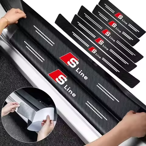 1/4/5Pcs Car Door Sill Scuff Plate Decor Carbon Fiber Stickers For Audi Sline TT A1 A2 A3 A4 A5 A6 A