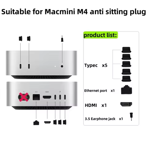 8Pcs/Pack Dust Plug Cover Kit for Mac mini M4/M4 pro, USB C Port Cover with for Mac mini M4 Accessor